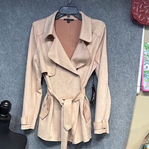 HAUTE Monde BLUSH PINK FAUX SUEDE COAT WITH A BELT & pockets jacket S